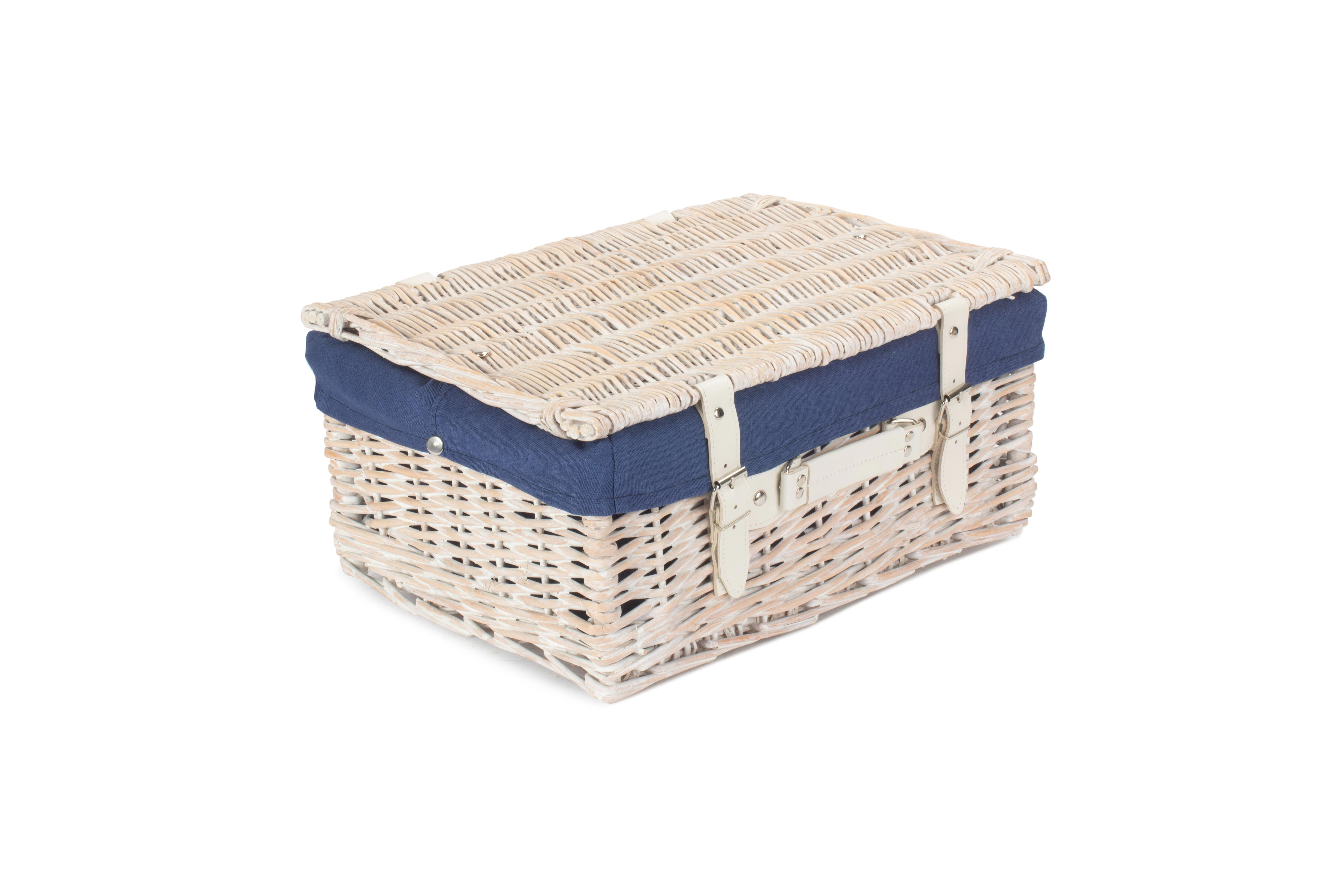 16 White Hamper With Navy Blue Lining Empty Hampers